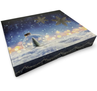 Krabička na vánoční cukroví modrá s vločkami 30x25x5 cm